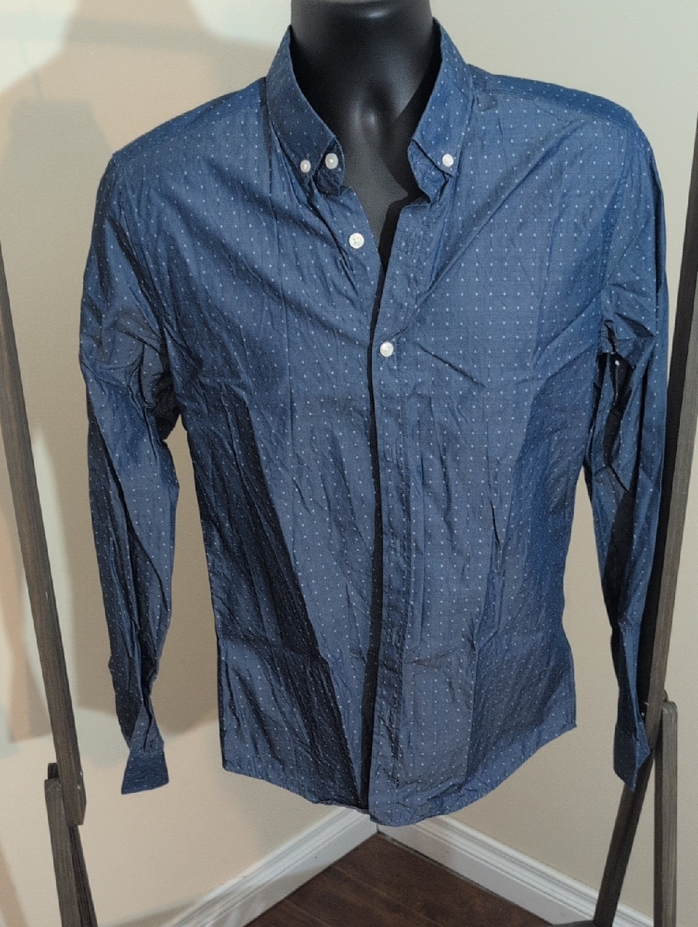 RW&CO | Men's Blue Iridescent Dot-Print Button-Down Shirt Slim Fit Cotton